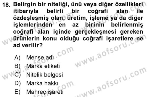 Gastronomi Ve Sürdürülebilirlik Dersi 2023 - 2024 Yılı (Vize) Ara Sınav Soruları 18. Soru