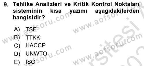 Gastronomi Ve Sürdürülebilirlik Dersi 2023 - 2024 Yılı (Vize) Ara Sınav Soruları 9. Soru