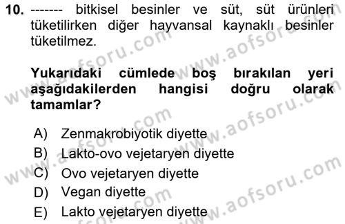 Gastronomi Ve Sürdürülebilirlik Dersi 2023 - 2024 Yılı (Final) Dönem Sonu Sınavı 10. Soru