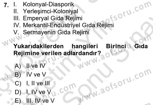 Gastronomi Ve Sürdürülebilirlik Dersi 2023 - 2024 Yılı (Final) Dönem Sonu Sınavı 7. Soru