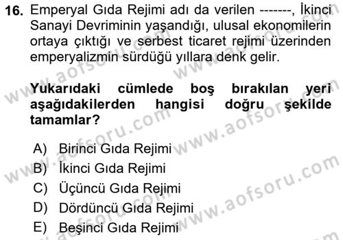 Gastronomi Ve Sürdürülebilirlik Dersi 2023 - 2024 Yılı Yaz Okulu Sınav Soruları 16. Soru