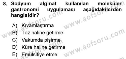 Gastronomi Ve Sürdürülebilirlik Dersi 2023 - 2024 Yılı Yaz Okulu Sınav Soruları 8. Soru