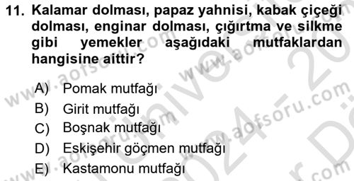 Gastronomi Ve Sürdürülebilirlik Dersi 2024 - 2025 Yılı (Vize) Ara Sınav Soruları 11. Soru