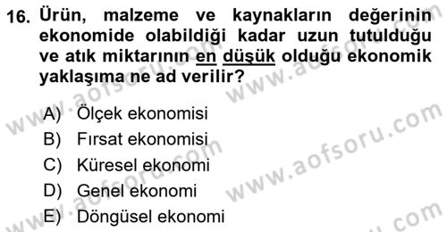 Gastronomi Ve Sürdürülebilirlik Dersi 2024 - 2025 Yılı (Vize) Ara Sınav Soruları 16. Soru