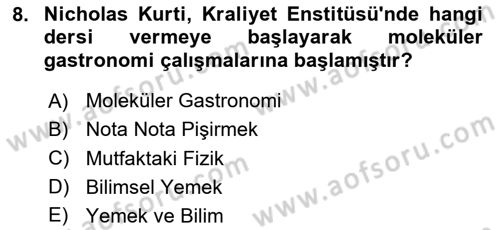Gastronomi Ve Sürdürülebilirlik Dersi 2024 - 2025 Yılı (Vize) Ara Sınav Soruları 8. Soru