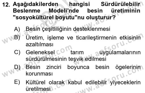 Gastronomi Ve Sürdürülebilirlik Dersi Dönem Sonu Sınavı Deneme Sınav Soruları 12. Soru