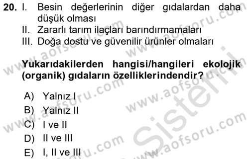 Gastronomi Ve Sürdürülebilirlik Dersi Dönem Sonu Sınavı Deneme Sınav Soruları 20. Soru
