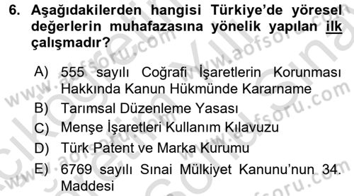 Gastronomi Ve Sürdürülebilirlik Dersi 2024 - 2025 Yılı (Final) Dönem Sonu Sınav Soruları 6. Soru