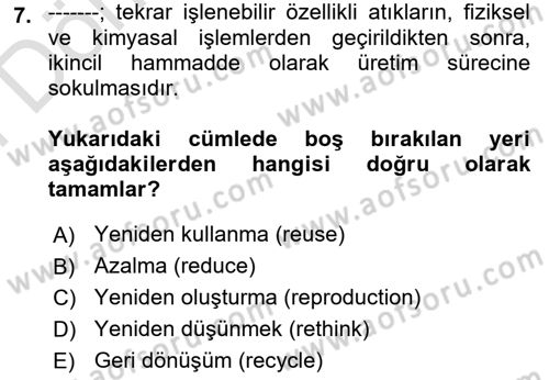 Gastronomi Ve Sürdürülebilirlik Dersi Dönem Sonu Sınavı Deneme Sınav Soruları 7. Soru