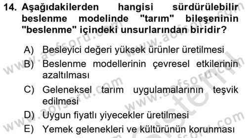 Gastronomi Ve Sürdürülebilirlik Dersi 2024 - 2025 Yılı Yaz Okulu Sınav Soruları 14. Soru