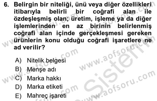 Gastronomi Ve Sürdürülebilirlik Dersi 2024 - 2025 Yılı Yaz Okulu Sınav Soruları 6. Soru