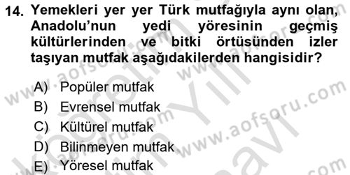 Gastronomi Ve Sürdürülebilirlik Dersi 2025 - 2026 Yılı (Vize) Ara Sınav Soruları 14. Soru