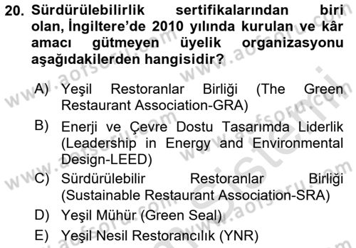 Gastronomi Ve Sürdürülebilirlik Dersi 2025 - 2026 Yılı (Vize) Ara Sınav Soruları 20. Soru