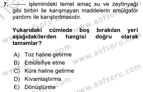 Gastronomi Ve Sürdürülebilirlik Dersi 2025 - 2026 Yılı (Vize) Ara Sınav Soruları 7. Soru