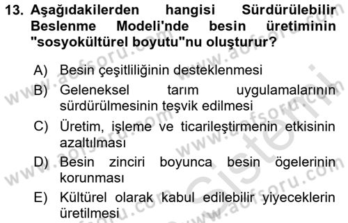 Gastronomi Ve Sürdürülebilirlik Dersi 2025 - 2026 Yılı (Final) Dönem Sonu Sınav Soruları 13. Soru