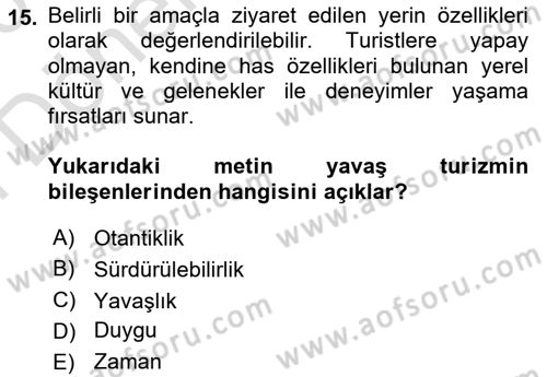 Gastronomi Ve Sürdürülebilirlik Dersi 2025 - 2026 Yılı (Final) Dönem Sonu Sınav Soruları 15. Soru