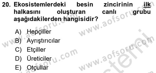 Gastronomi Ve Sürdürülebilirlik Dersi 2025 - 2026 Yılı (Final) Dönem Sonu Sınav Soruları 20. Soru