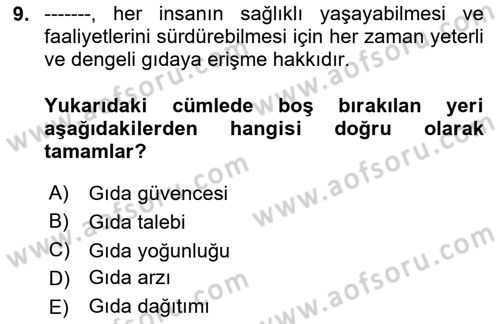 Gastronomi Ve Sürdürülebilirlik Dersi 2025 - 2026 Yılı (Final) Dönem Sonu Sınav Soruları 9. Soru