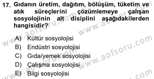 Yemek Sosyolojisi Dersi 2021 - 2022 Yılı (Vize) Ara Sınav Soruları 17. Soru