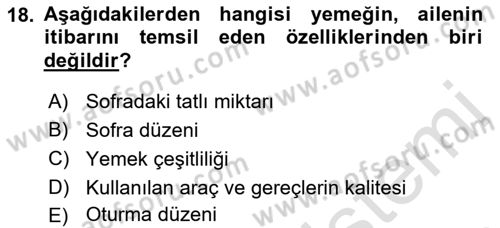 Yemek Sosyolojisi Dersi 2021 - 2022 Yılı (Vize) Ara Sınav Soruları 18. Soru