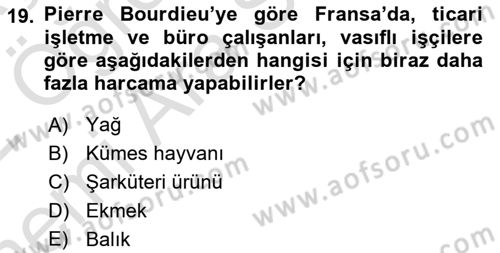 Yemek Sosyolojisi Dersi 2021 - 2022 Yılı (Vize) Ara Sınav Soruları 19. Soru