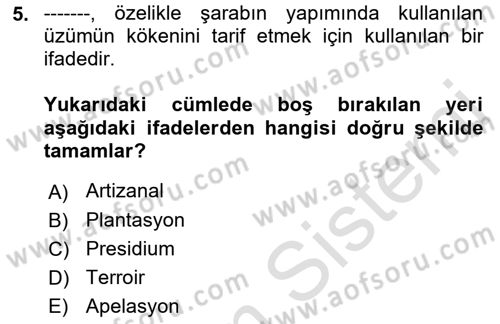 Yemek Sosyolojisi Dersi 2021 - 2022 Yılı (Vize) Ara Sınav Soruları 5. Soru