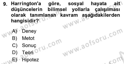 Yemek Sosyolojisi Dersi 2021 - 2022 Yılı (Vize) Ara Sınav Soruları 9. Soru