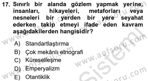 Yemek Sosyolojisi Dersi 2021 - 2022 Yılı (Final) Dönem Sonu Sınav Soruları 17. Soru