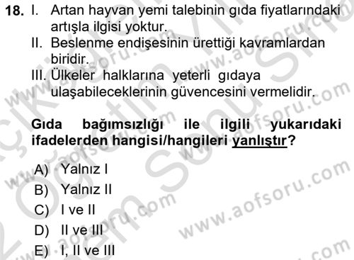 Yemek Sosyolojisi Dersi 2021 - 2022 Yılı (Final) Dönem Sonu Sınav Soruları 18. Soru