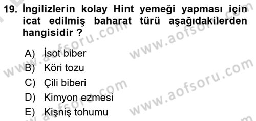 Yemek Sosyolojisi Dersi 2021 - 2022 Yılı (Final) Dönem Sonu Sınav Soruları 19. Soru