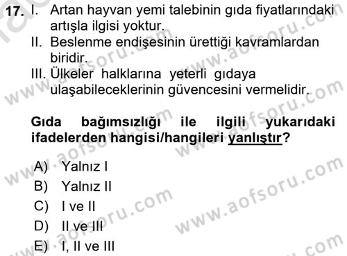 Yemek Sosyolojisi Dersi 2022 - 2023 Yılı Yaz Okulu Sınavı 17. Soru