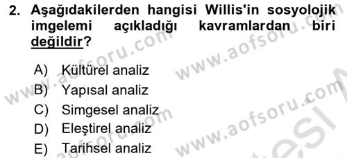 Yemek Sosyolojisi Dersi 2022 - 2023 Yılı Yaz Okulu Sınavı 2. Soru