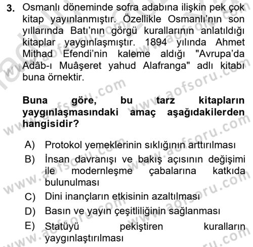 Yemek Sosyolojisi Dersi 2022 - 2023 Yılı Yaz Okulu Sınavı 3. Soru