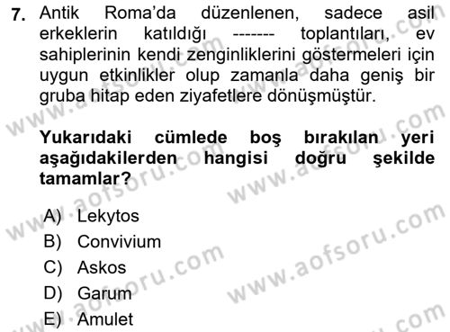 Yemek Sosyolojisi Dersi 2022 - 2023 Yılı Yaz Okulu Sınav Soruları 7. Soru
