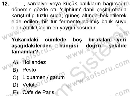 Yemek Sosyolojisi Dersi 2023 - 2024 Yılı (Vize) Ara Sınav Soruları 12. Soru