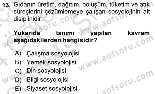 Yemek Sosyolojisi Dersi 2023 - 2024 Yılı (Vize) Ara Sınav Soruları 13. Soru