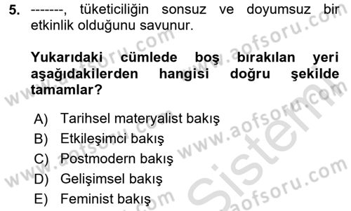 Yemek Sosyolojisi Dersi 2023 - 2024 Yılı (Vize) Ara Sınav Soruları 5. Soru