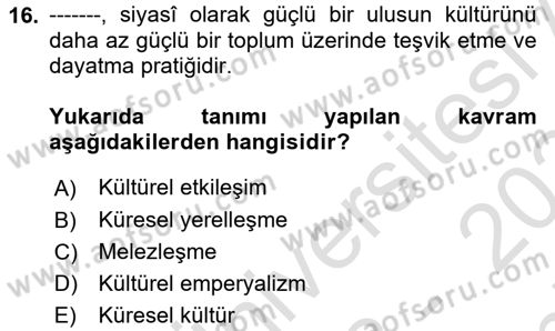 Yemek Sosyolojisi Dersi 2023 - 2024 Yılı (Final) Dönem Sonu Sınav Soruları 16. Soru