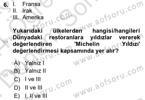 Yemek Sosyolojisi Dersi 2023 - 2024 Yılı (Final) Dönem Sonu Sınav Soruları 6. Soru