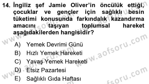Yemek Sosyolojisi Dersi 2023 - 2024 Yılı Yaz Okulu Sınav Soruları 14. Soru