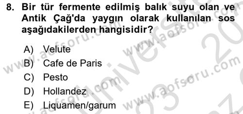 Yemek Sosyolojisi Dersi 2023 - 2024 Yılı Yaz Okulu Sınav Soruları 8. Soru