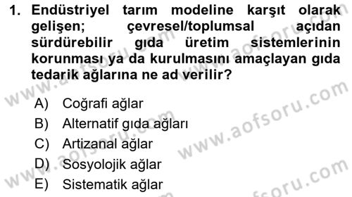 Yemek Sosyolojisi Dersi 2024 - 2025 Yılı (Vize) Ara Sınav Soruları 1. Soru
