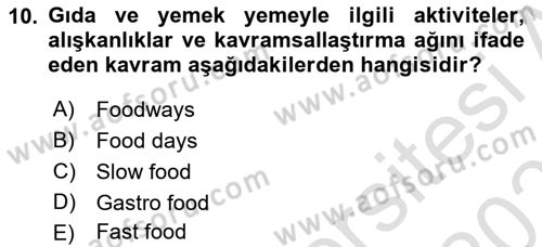 Yemek Sosyolojisi Dersi 2024 - 2025 Yılı (Vize) Ara Sınav Soruları 10. Soru