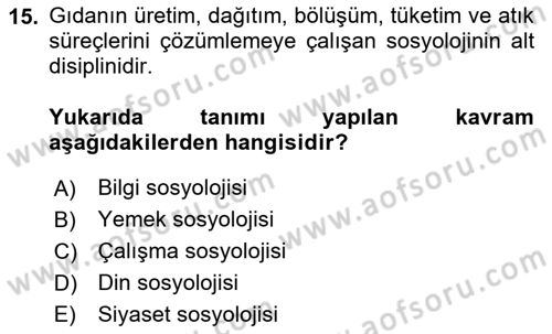 Yemek Sosyolojisi Dersi 2024 - 2025 Yılı (Vize) Ara Sınav Soruları 15. Soru