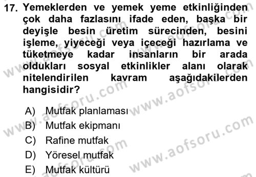 Yemek Sosyolojisi Dersi 2024 - 2025 Yılı (Vize) Ara Sınav Soruları 17. Soru