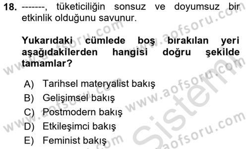 Yemek Sosyolojisi Dersi 2024 - 2025 Yılı (Vize) Ara Sınav Soruları 18. Soru
