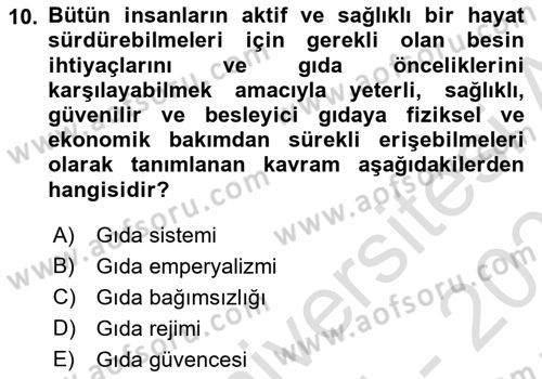 Yemek Sosyolojisi Dersi 2024 - 2025 Yılı (Final) Dönem Sonu Sınav Soruları 10. Soru