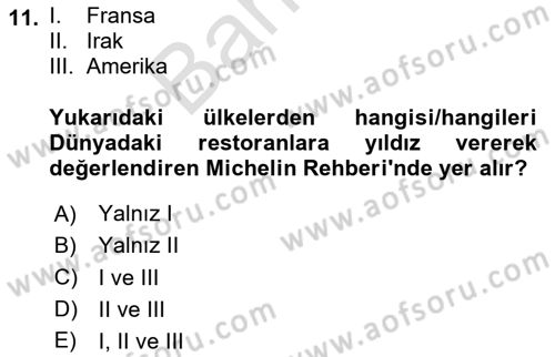 Yemek Sosyolojisi Dersi 2024 - 2025 Yılı (Final) Dönem Sonu Sınav Soruları 11. Soru