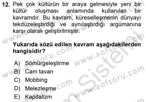 Yemek Sosyolojisi Dersi 2024 - 2025 Yılı (Final) Dönem Sonu Sınav Soruları 12. Soru