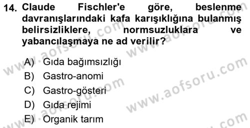 Yemek Sosyolojisi Dersi 2024 - 2025 Yılı (Final) Dönem Sonu Sınav Soruları 14. Soru